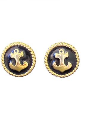 Nautical Anchor Gold & Black Stud Earrings